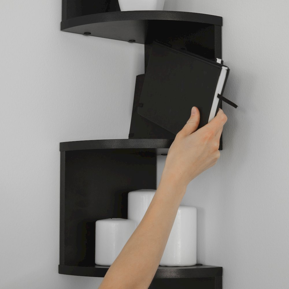 Black Laminate Large Corner Wall Mount Shelf. Picture 5