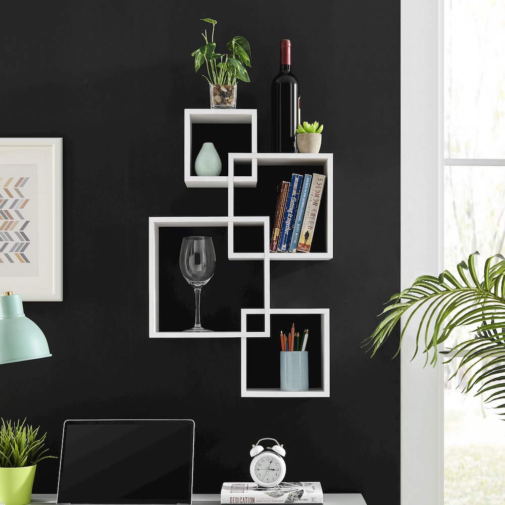 Blocchetto Intersecting Cubes Wall Shelf - Horizontal/Vertical - White. Picture 3