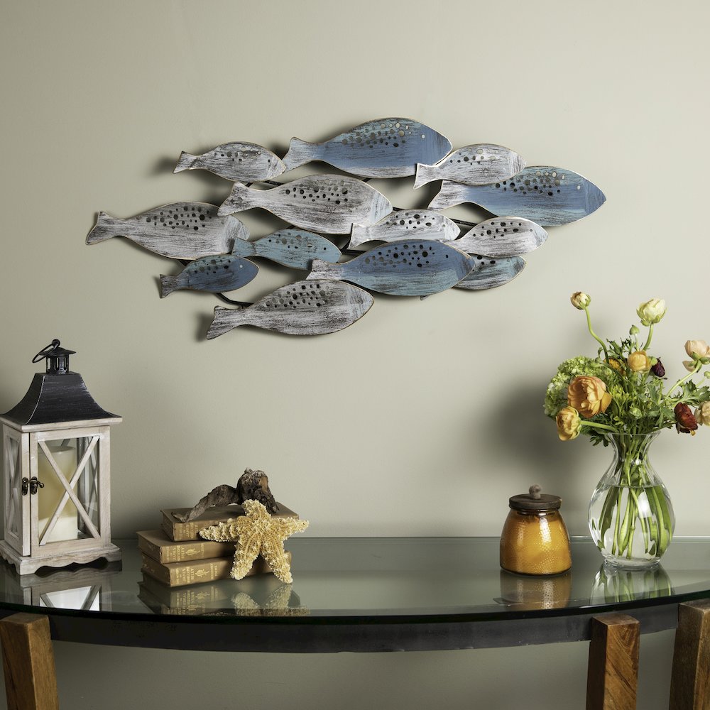 School of Fish Nautical Coastal Modern Metal Wall Art. Picture 2