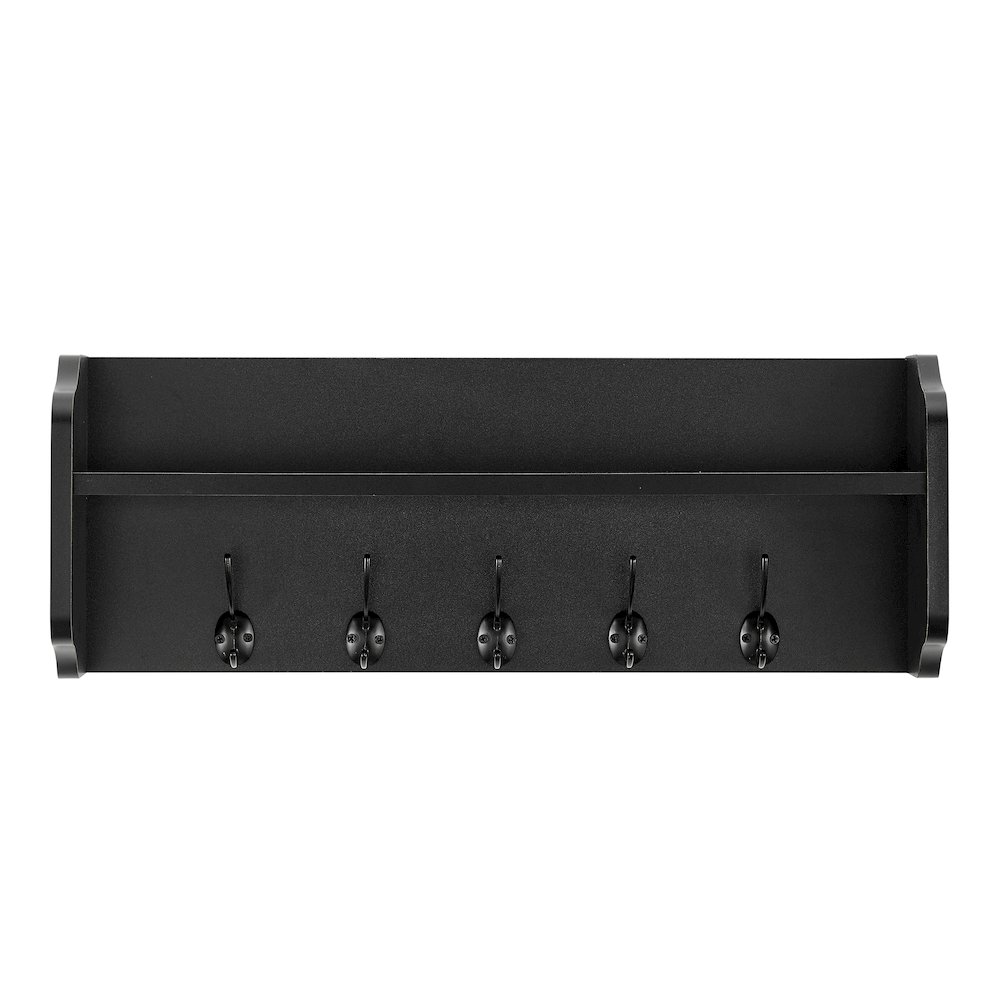 Entryway Floating Utility Wall Shelf with Hooks – Wall Mounted - Black. Picture 1