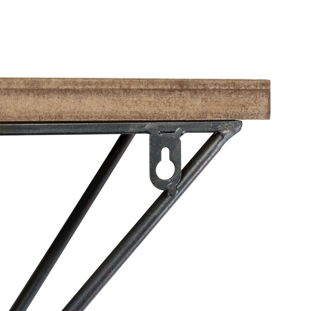 Rustic Wall Mount Pine Wood Shelf with Diamond-Shaped Iron Bracket. Picture 6