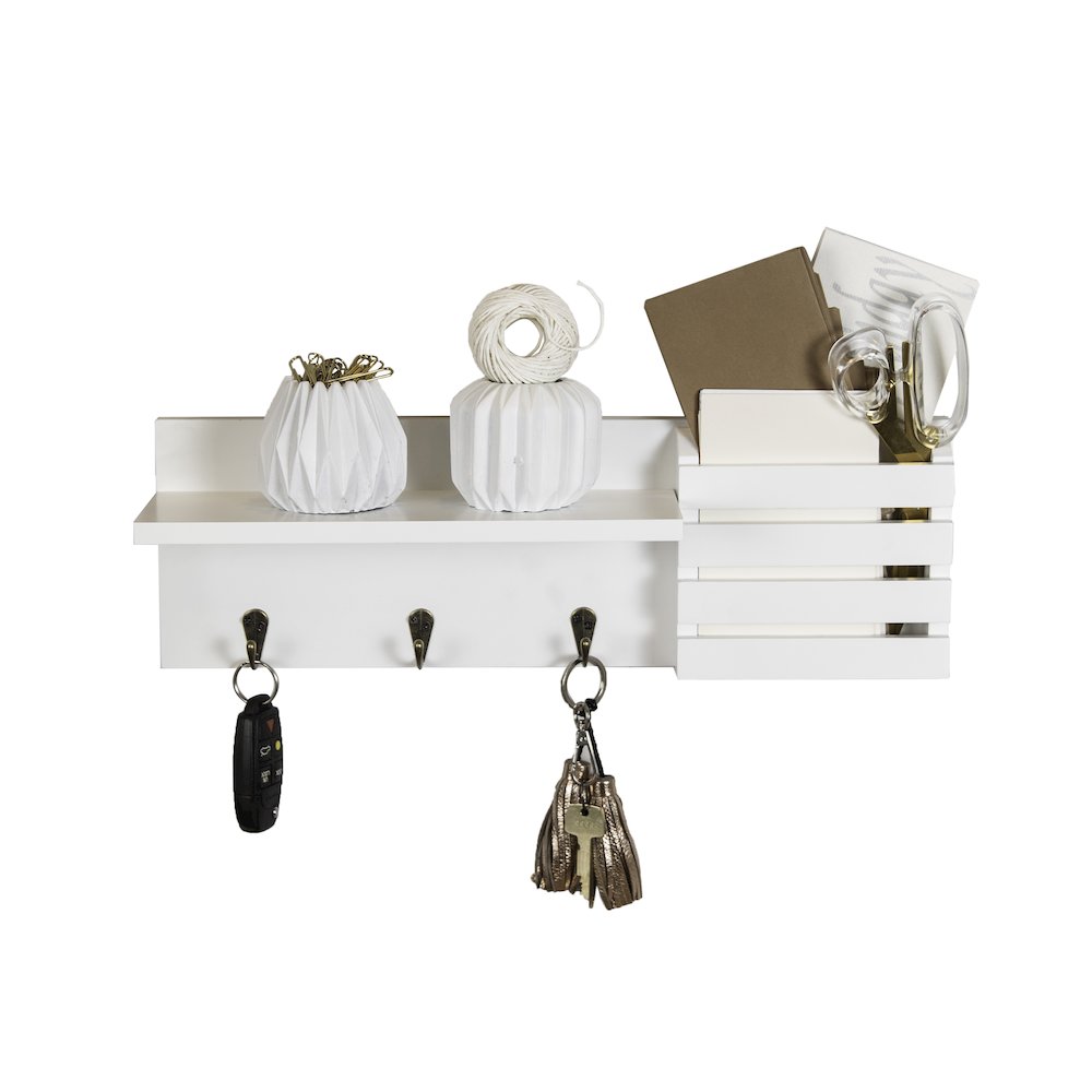 Utility Shelf with Pocket and Hanging Hooks - White. Picture 10