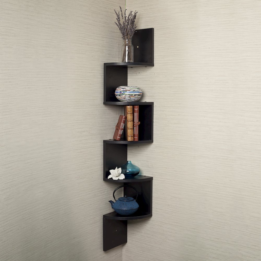 Black Laminate Large Corner Wall Mount Shelf. Picture 2