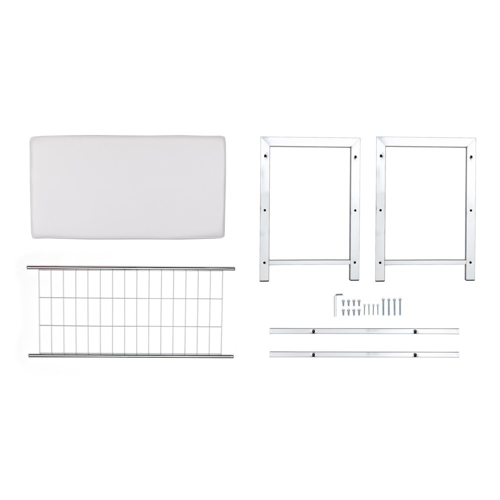 White Leatherette Storage Entryway Bench with Chrome Frame. Picture 8