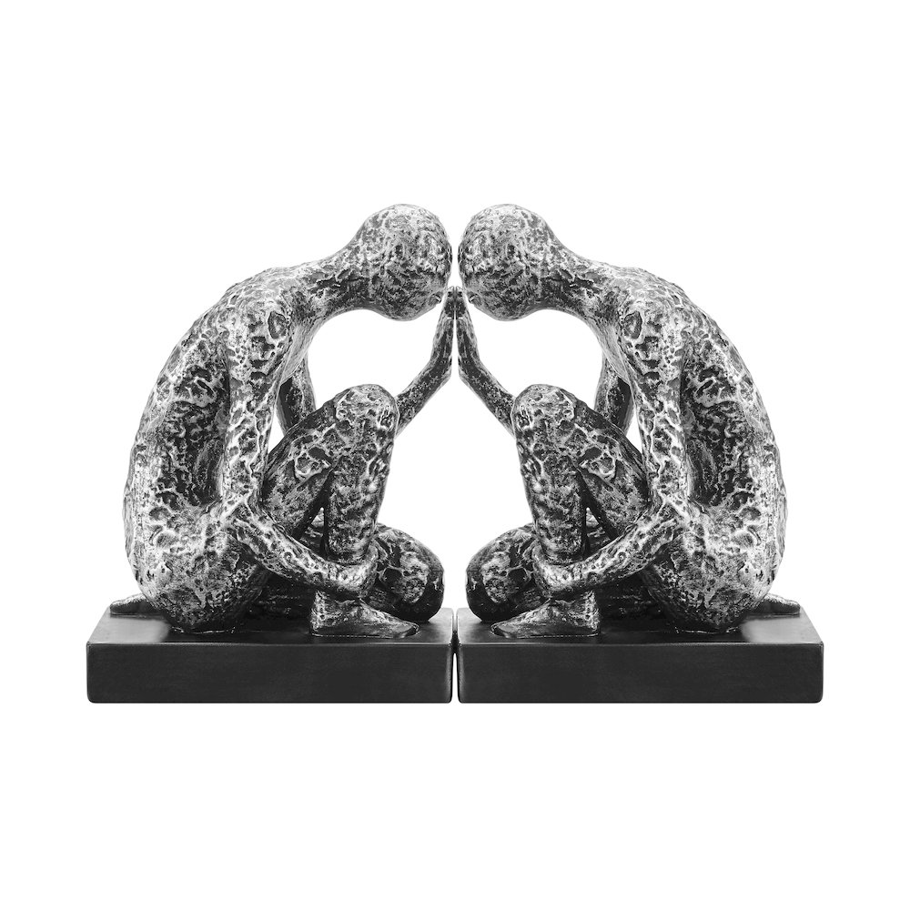 Kneeling Figure Sculptures Polyresin Silver and Black Bookend Set of 2. Picture 8