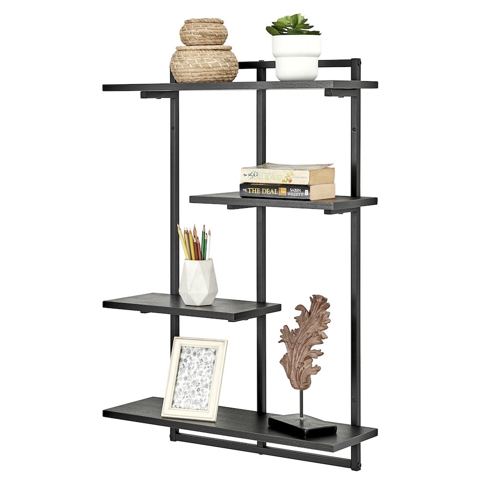 Rhodes 4 Tier Windowsill Wall Shelf with Black Metal Frame Black MDF Shelves. Picture 7
