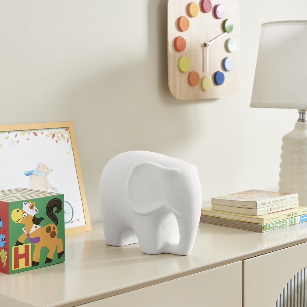 Abstract Minimalist Elephant Decorative Accent Matte Ceramic Sculpture Figure. Picture 2