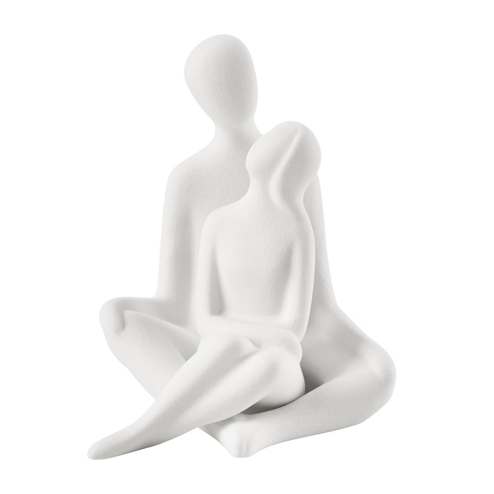 Abstract Sitting Couple Decorative Accent Matte Ceramic Sculpture Figure Set. Picture 1