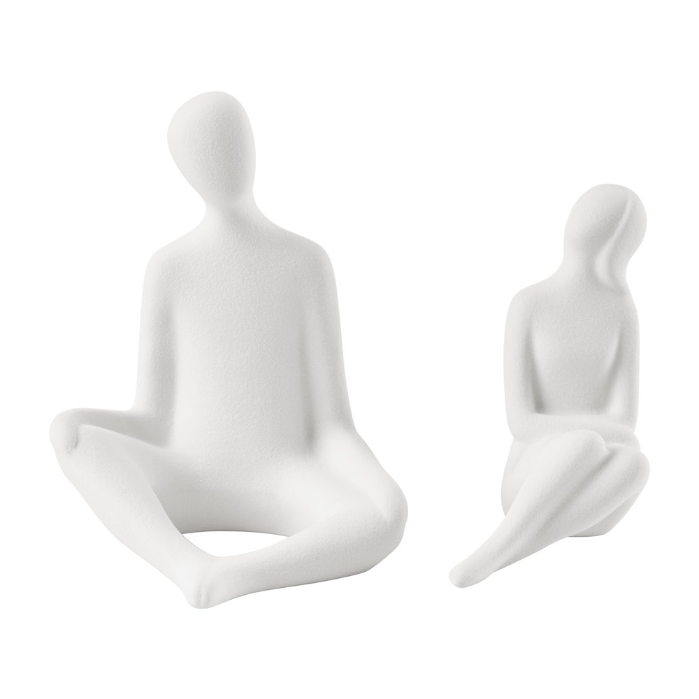 Abstract Sitting Couple Decorative Accent Matte Ceramic Sculpture Figure Set. Picture 7