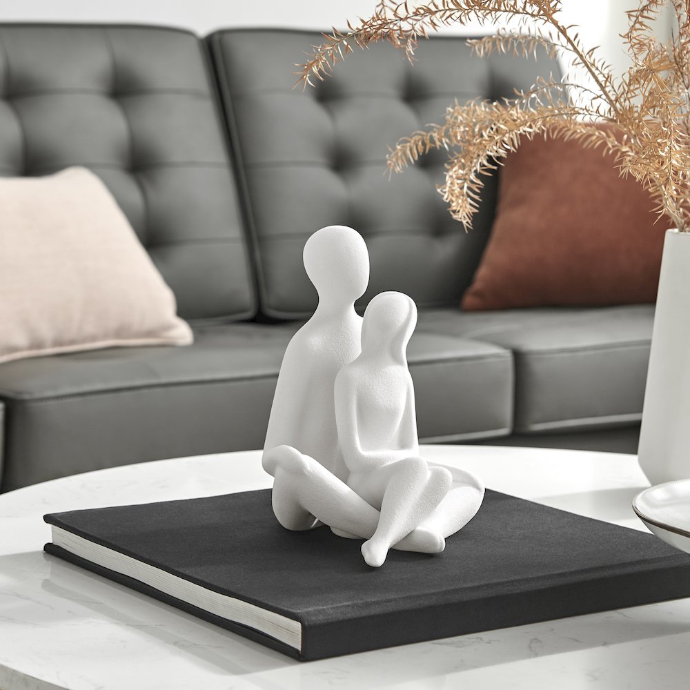 Abstract Sitting Couple Decorative Accent Matte Ceramic Sculpture Figure Set. Picture 2