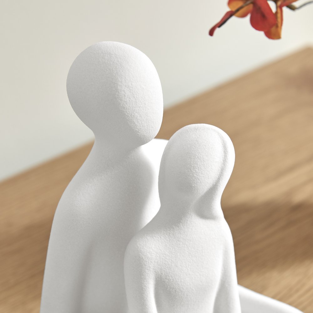 Abstract Sitting Couple Decorative Accent Matte Ceramic Sculpture Figure Set. Picture 5