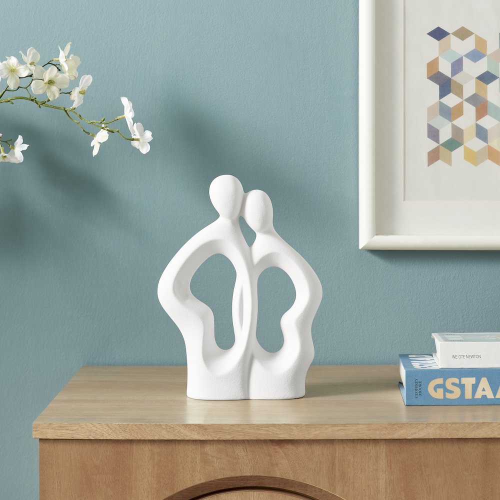 Abstract Embrace Couple Decorative Accent Matte Ceramic Sculpture Figure. Picture 2