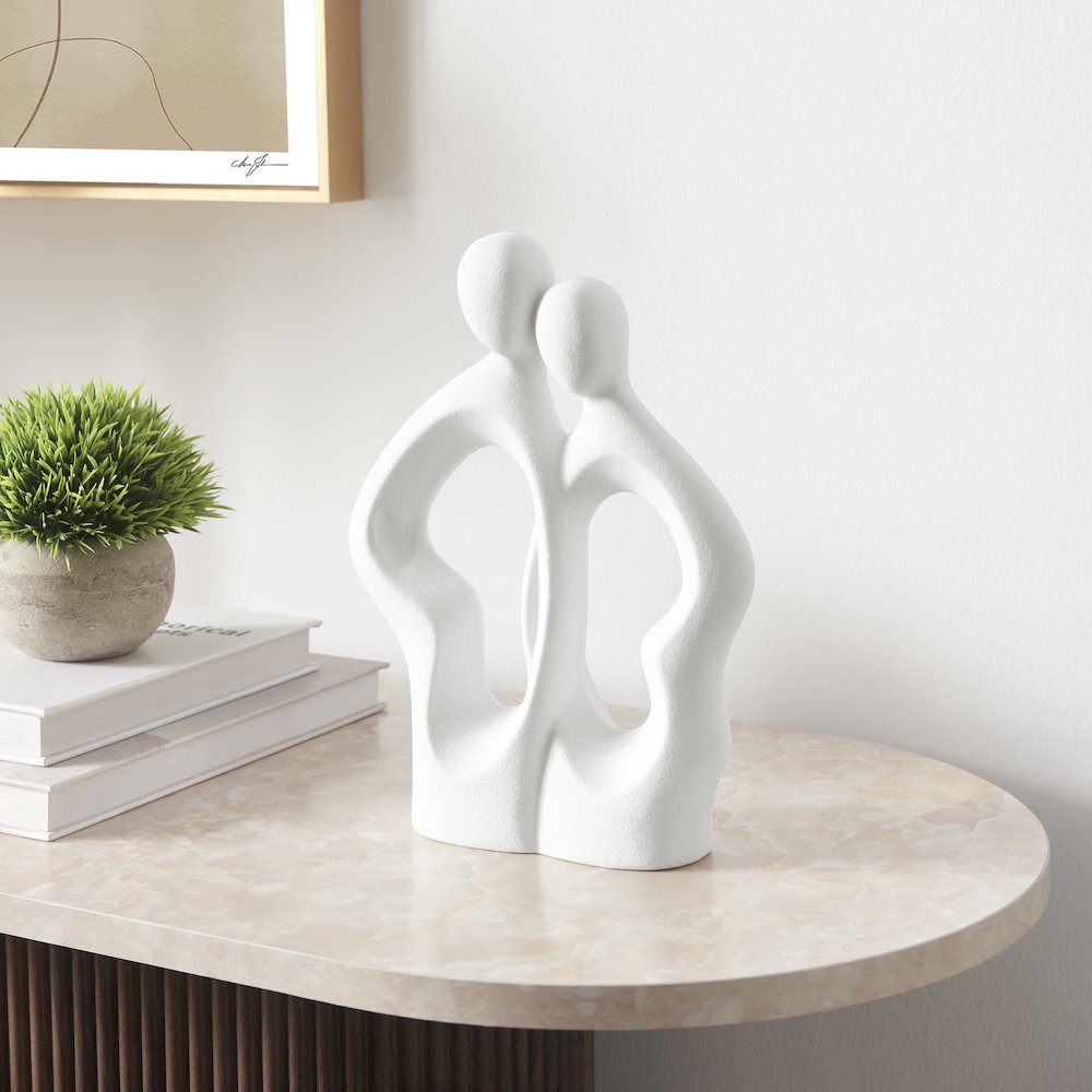 Abstract Embrace Couple Decorative Accent Matte Ceramic Sculpture Figure. Picture 3