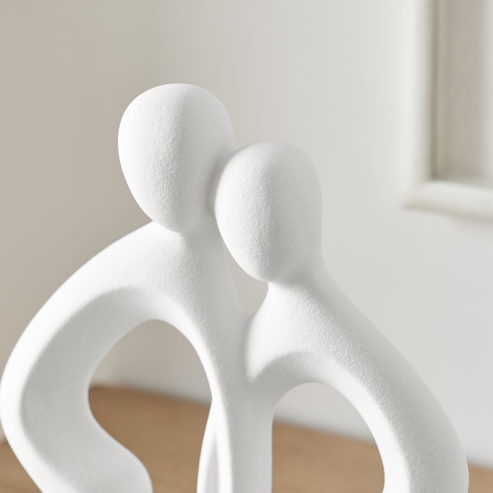 Abstract Embrace Couple Decorative Accent Matte Ceramic Sculpture Figure. Picture 5