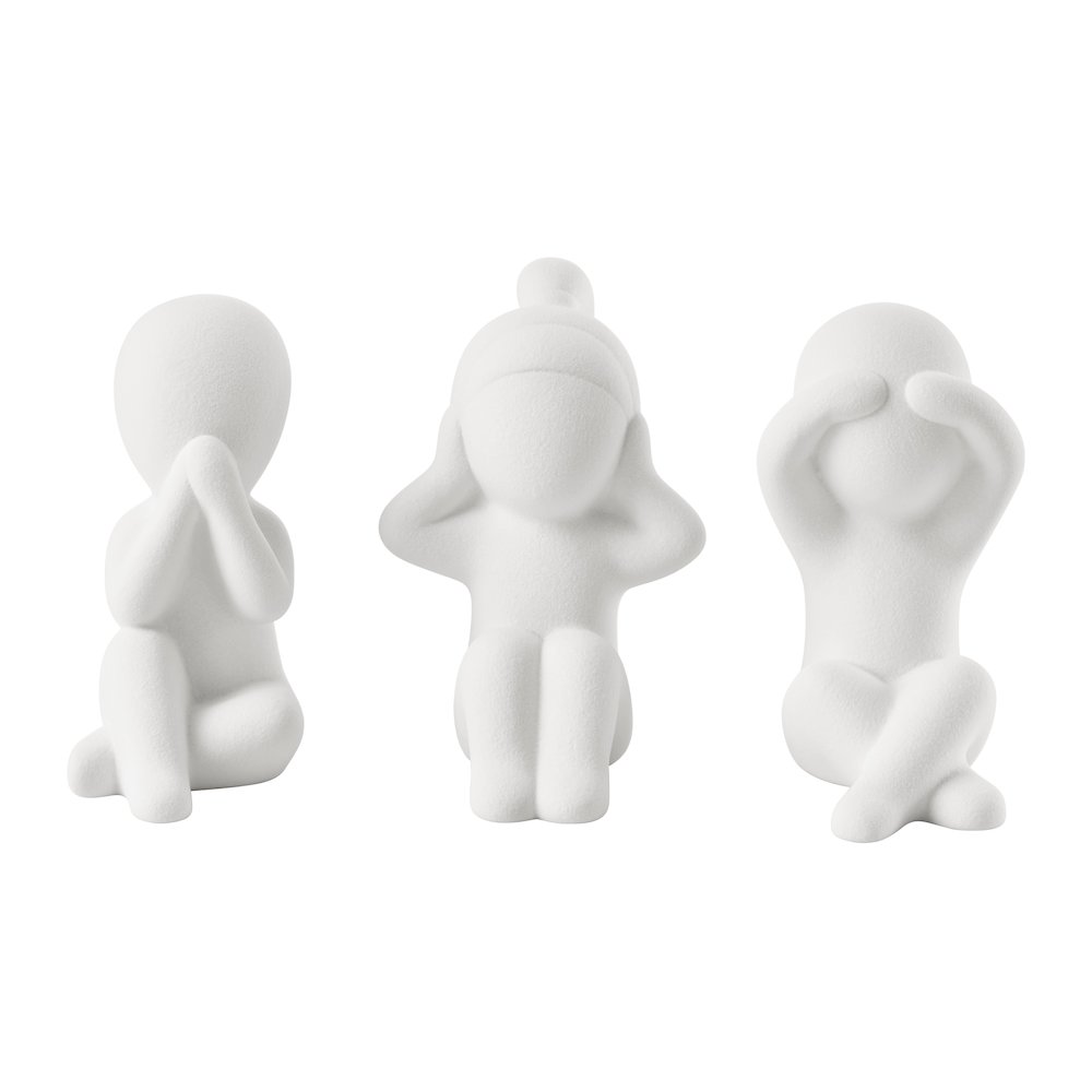 Abstract Wise Children Decorative Accent Matte Ceramic Sculpture Figure Set of 3. Picture 1