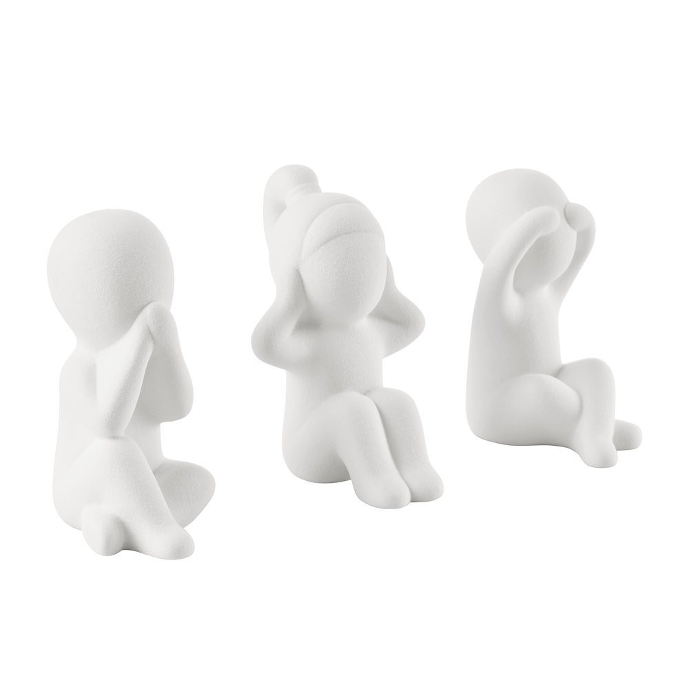Abstract Wise Children Decorative Accent Matte Ceramic Sculpture Figure Set of 3. Picture 6