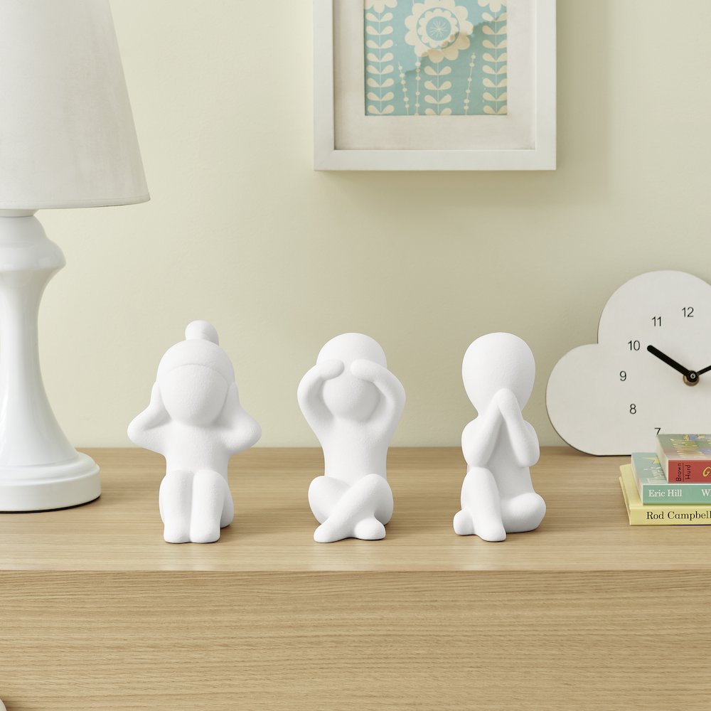 Abstract Wise Children Decorative Accent Matte Ceramic Sculpture Figure Set of 3. Picture 2
