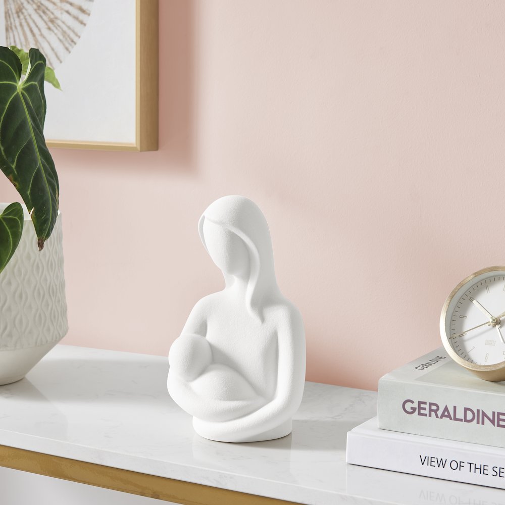 Abstract Mother Holding Baby Decorative Accent Matte Ceramic Sculpture Figure. Picture 2