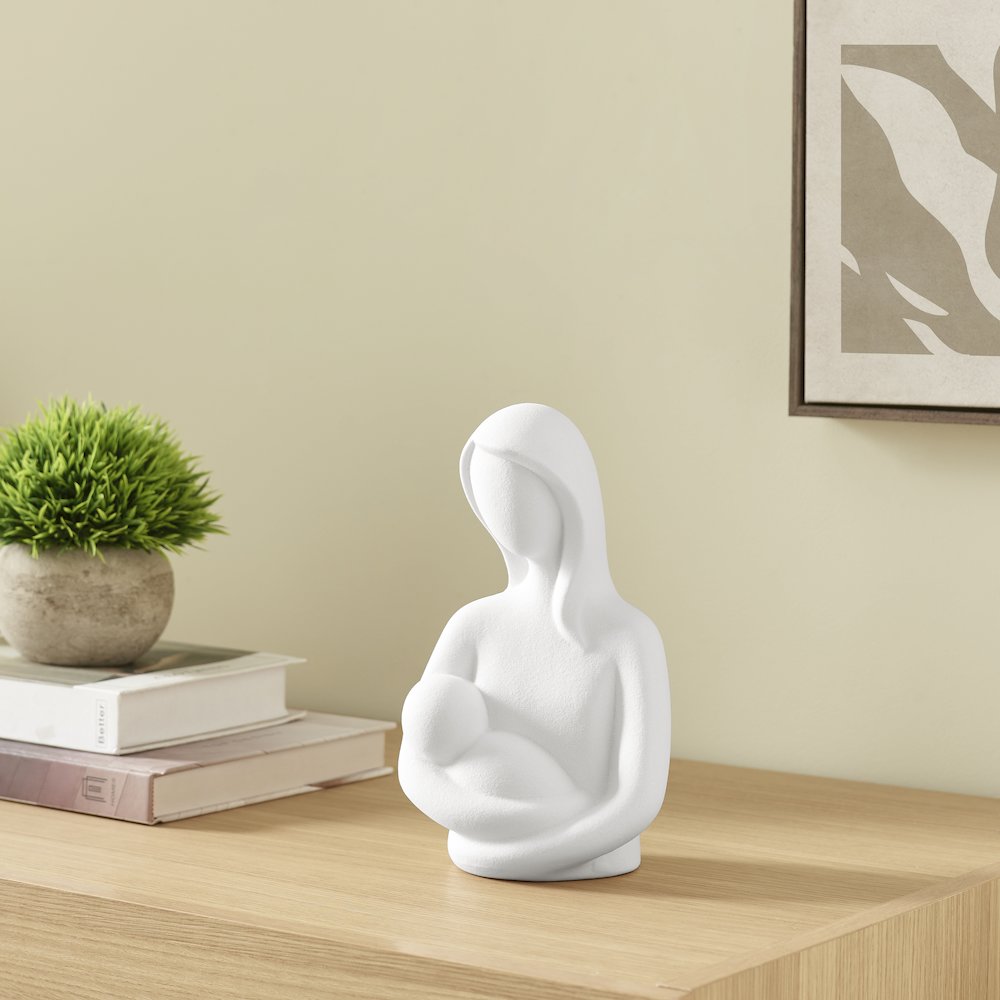 Abstract Mother Holding Baby Decorative Accent Matte Ceramic Sculpture Figure. Picture 3