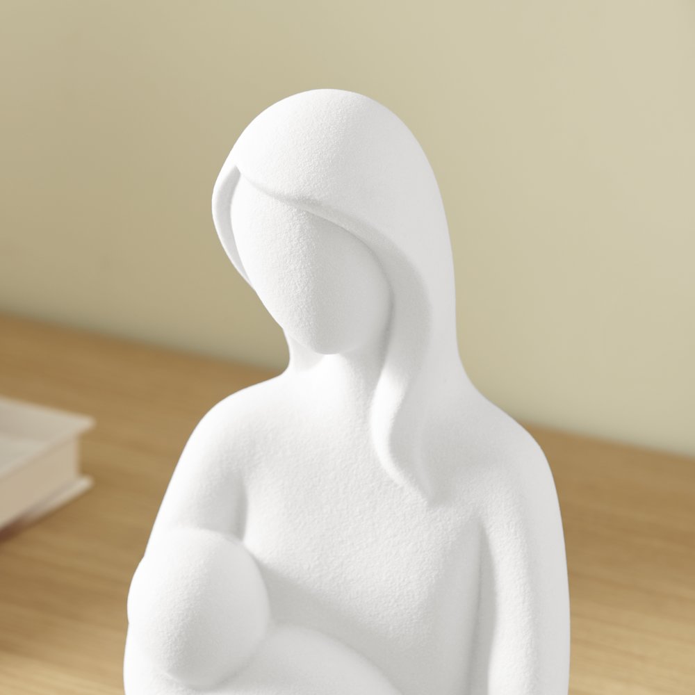 Abstract Mother Holding Baby Decorative Accent Matte Ceramic Sculpture Figure. Picture 5