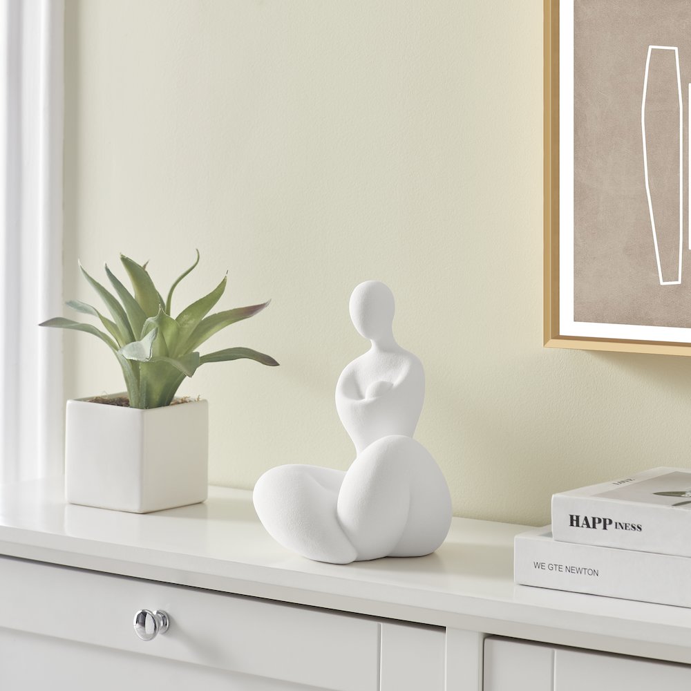 Abstract Mother Embracing Child Decorative Accent Matte Ceramic Sculpture Figure. Picture 2