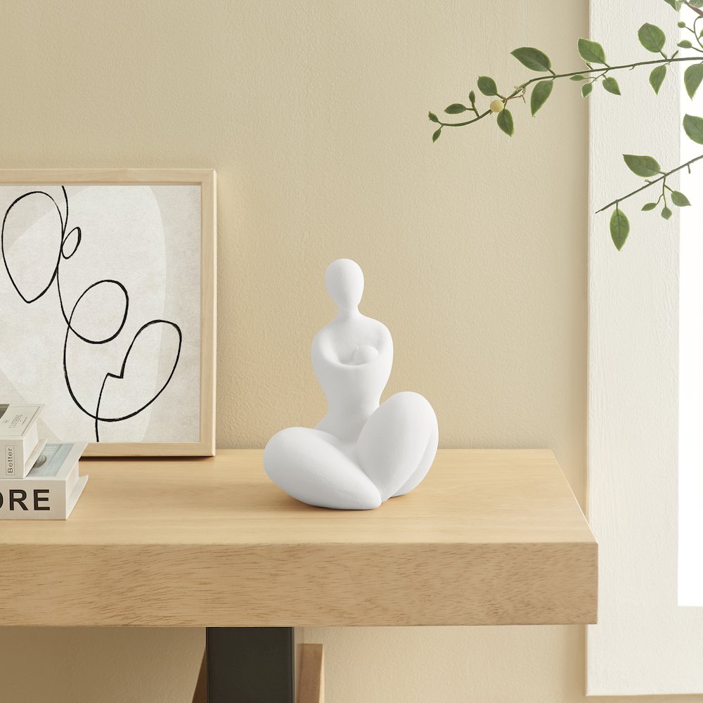 Abstract Mother Embracing Child Decorative Accent Matte Ceramic Sculpture Figure. Picture 3