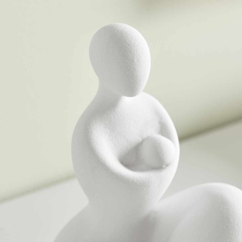 Abstract Mother Embracing Child Decorative Accent Matte Ceramic Sculpture Figure. Picture 5