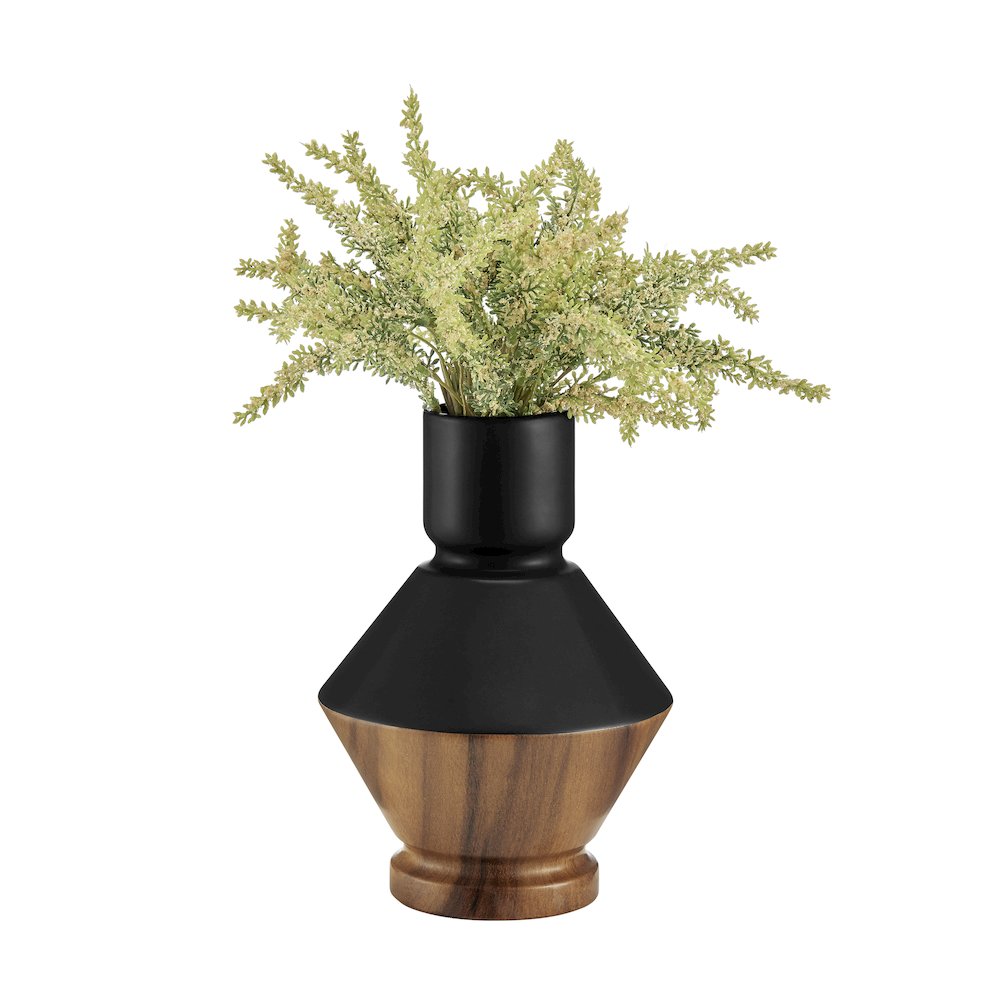 Milo Diamant Reverse Hourglass Modern Two Tone Tabletop Vase - Black and Walnut. Picture 7