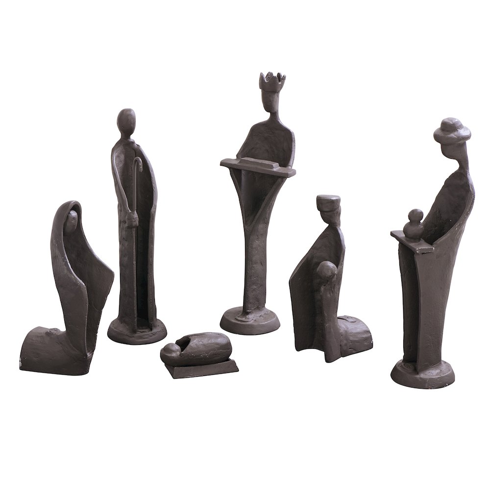 Modern 9-Inch Cast Iron Nativity Sculpture Set (6 Figures). Picture 1