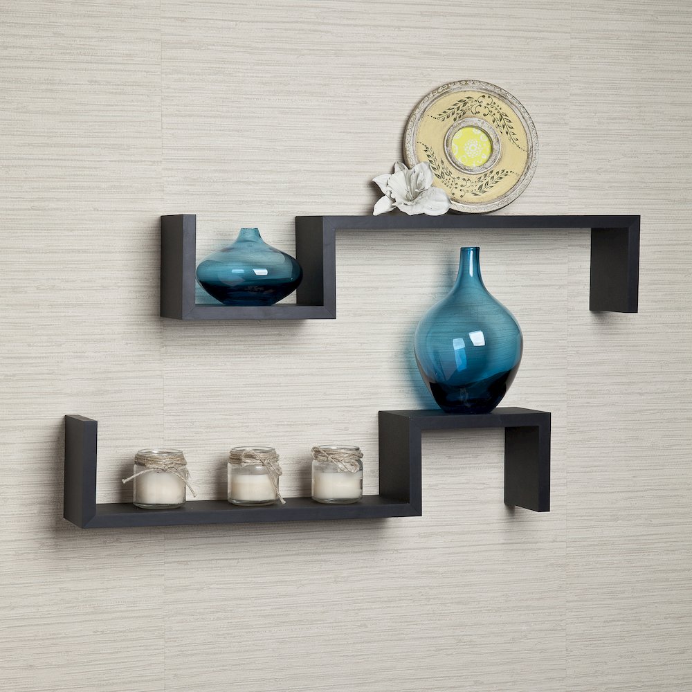 Black "S" Wall Mount Shelves (Set of 2). Picture 2