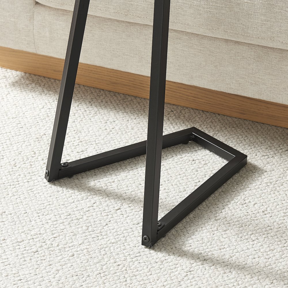 Addison Round Raised Lip Angled Couch-Side Accent C-Table - Black Marble/Black. Picture 8