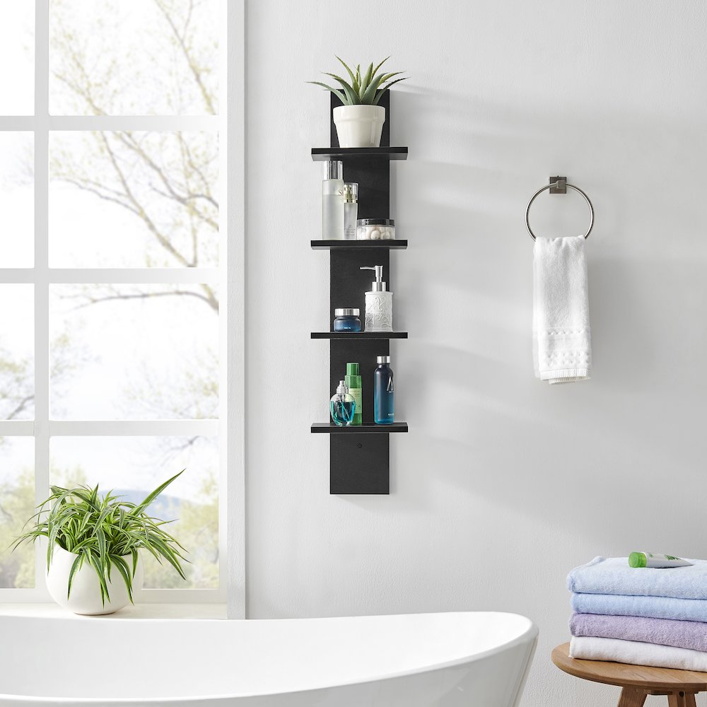 Arica Utility Column 4-Tier Spine Wall Shelves - Black. Picture 5