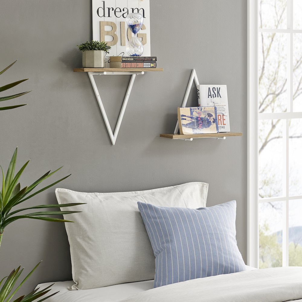 Triangle Accent Wall Shelf Reversible Configuration - White Metal Walnut Finish. Picture 7