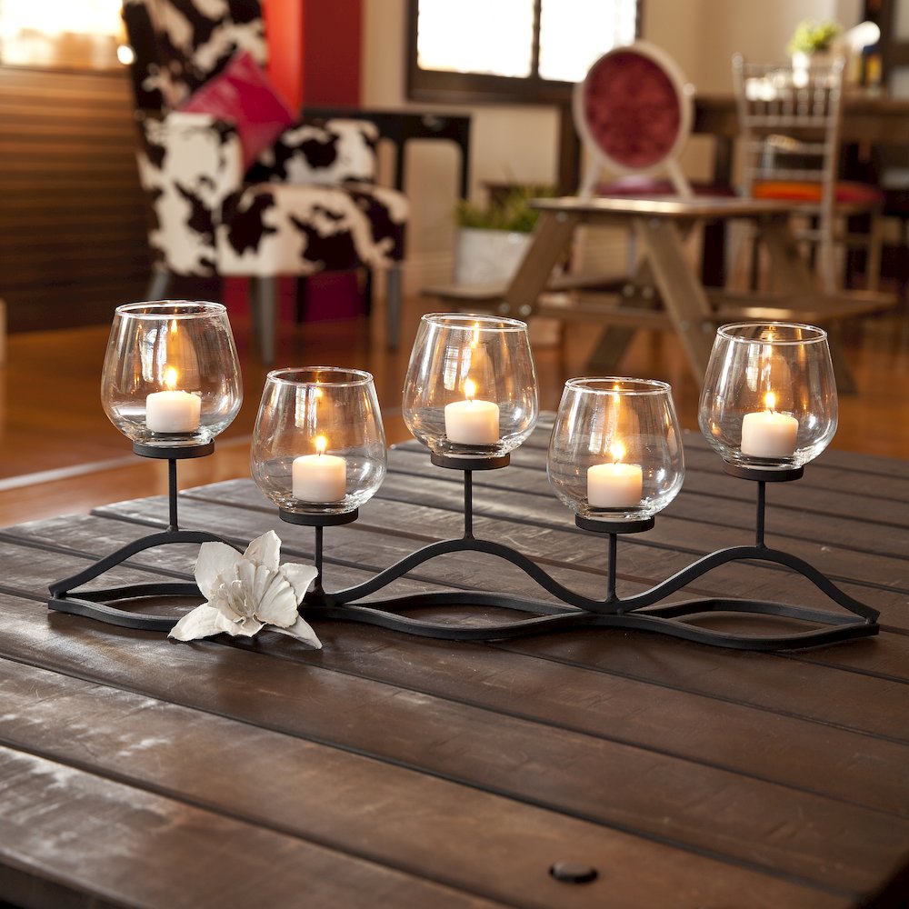 Wavy Iron and Glass Hurricane Candleholder. Picture 2