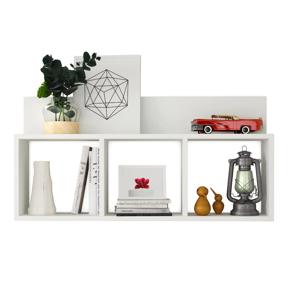 Triple Cubed Floating Cubby Shelf with Ledge - White. Picture 1