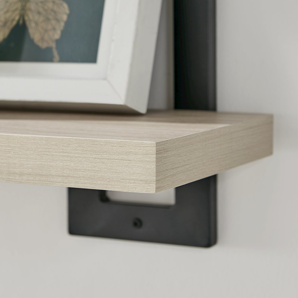4-Tier Floating Bracket Wall Shelf - Black Metal and White Birch Finish. Picture 12