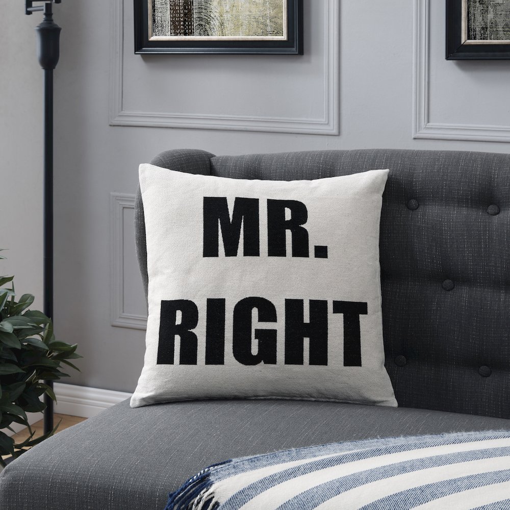 Mr. Right White Jacquard Printed Decorative Toss Throw Accent Pillow. Picture 3
