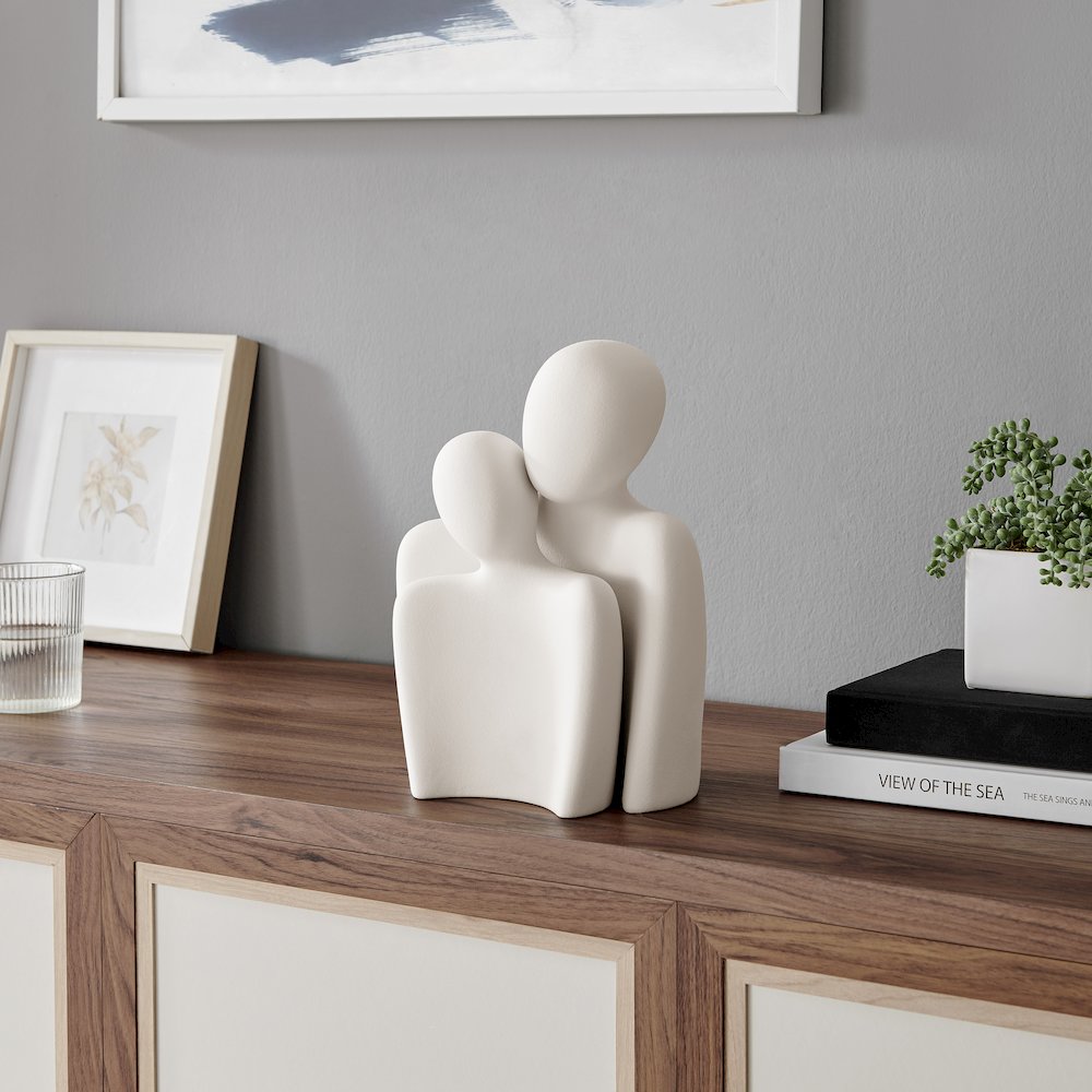 Hans Cream Abstract Nesting Two Piece Couple Matte Ceramic Sculpture Figure Set. Picture 2
