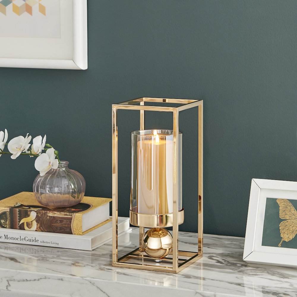 Luna Warm Gold Tinted Glass Large Hurricane Candle Holder. Picture 5