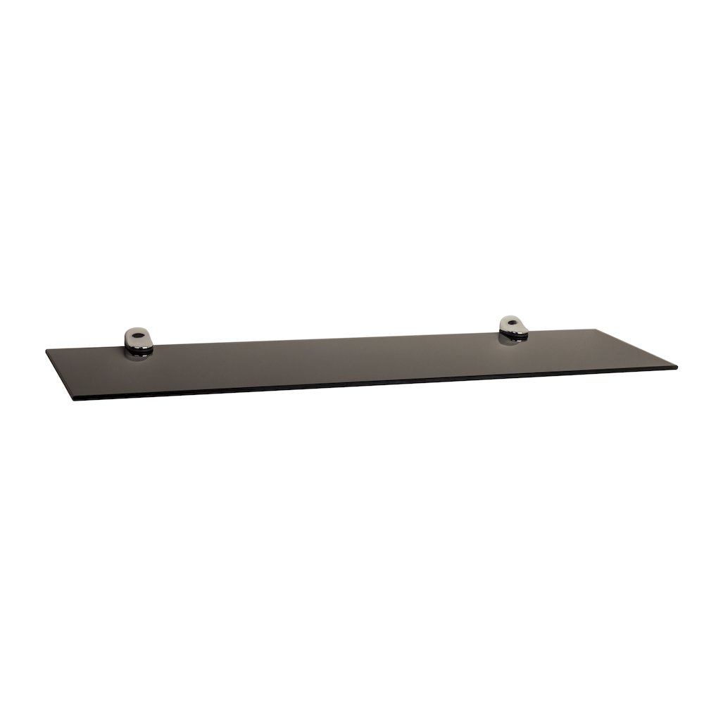 Black Smoke Glass Floating Shelf with Chrome Brackets 24 x 6". Picture 1