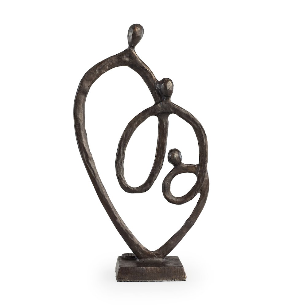 Family of 3 Heart Ring of Love Bronze Sculpture. Picture 1