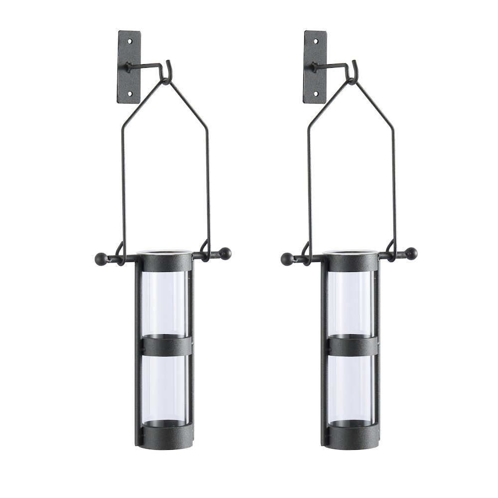 Wall Mount Hanging Glass Cylinder Vase Set with Metal Cradle and Hook. Picture 4