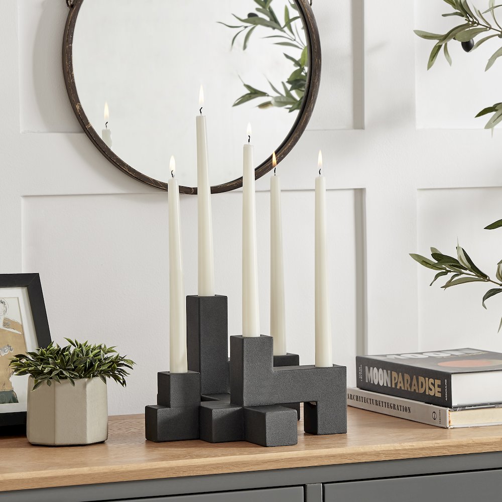 Contemporary Black Metal 2-Piece Stacking Candelabra Taper Candle Holder Set. Picture 2