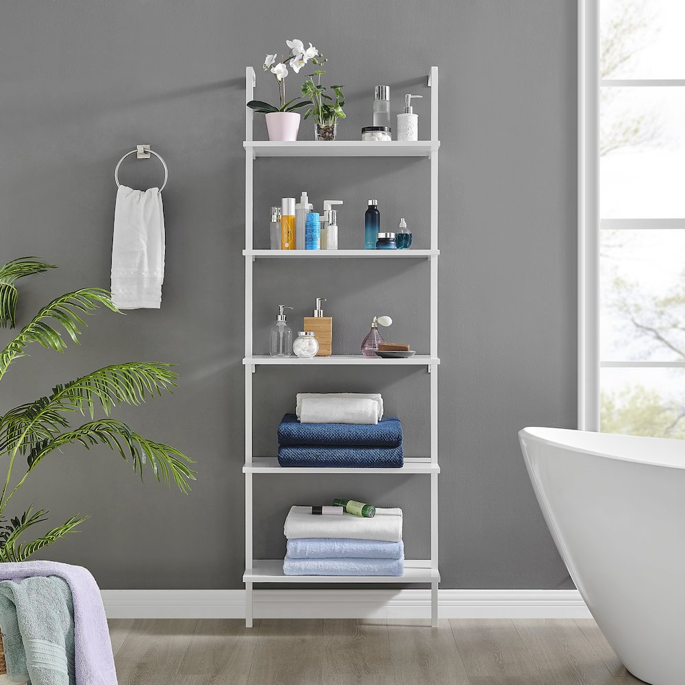Everett 5-Tier Open Display Wall Mount Metal Frame Ladder Shelf - White/White. Picture 2