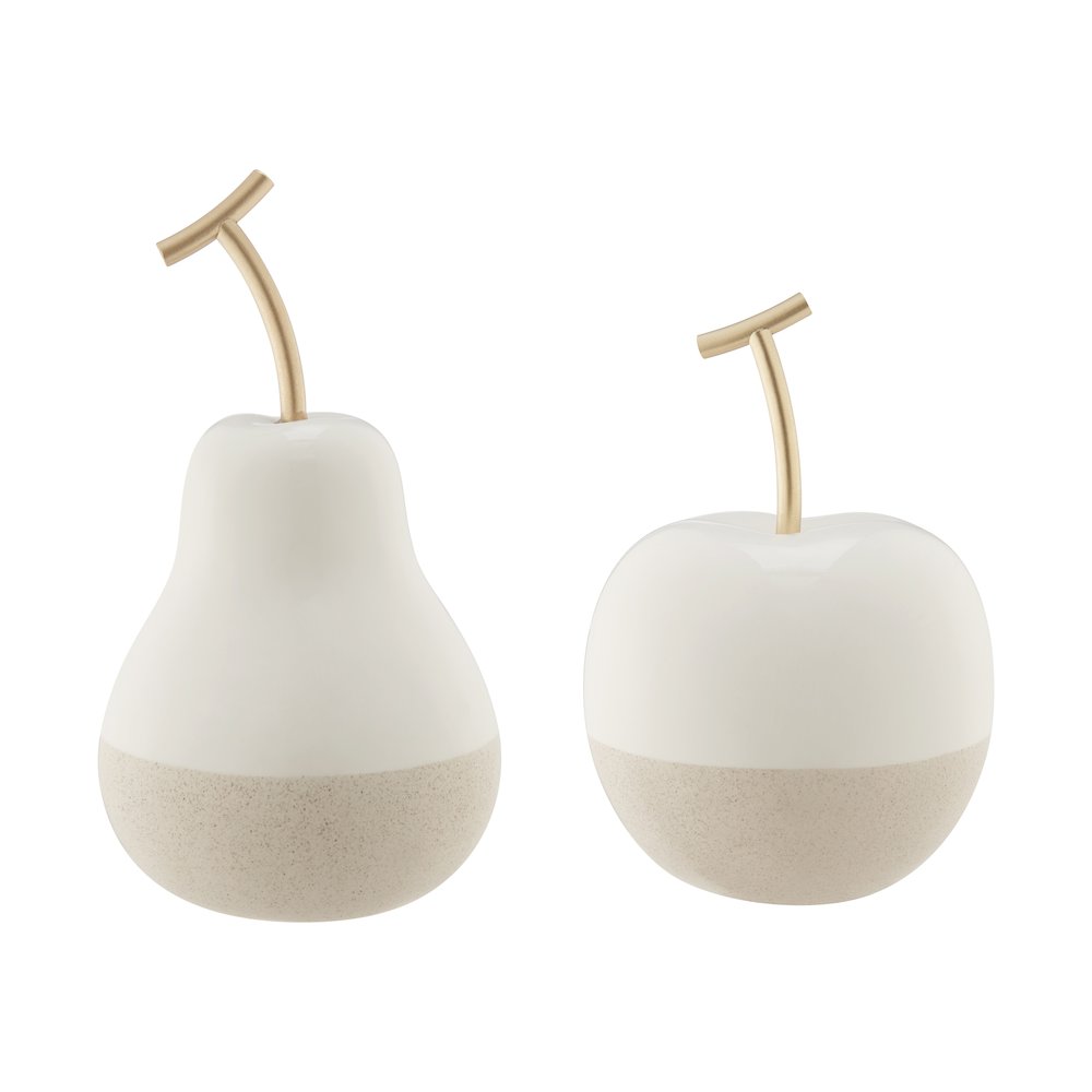 Vost Dipped Fruit Ceramic Sculpture Figure Set of 2 - Large - White/Cream. Picture 1