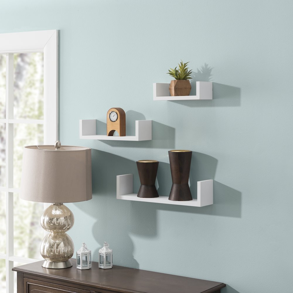 Floating 'U' Laminated White Shelves (Set of 3). Picture 7