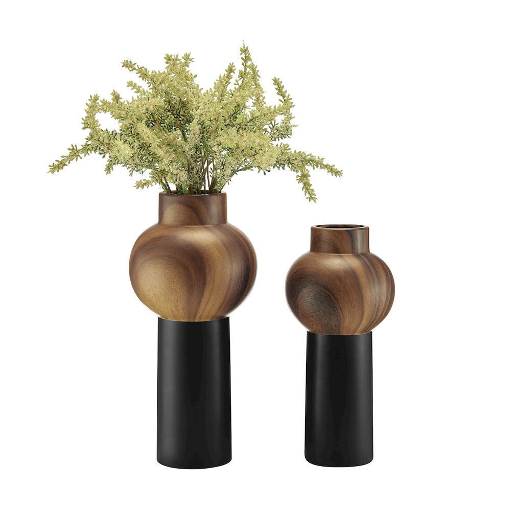 Milo Slickpin 2 Piece Modern Two Tone Tabletop Vase Set - Black and Walnut. Picture 7