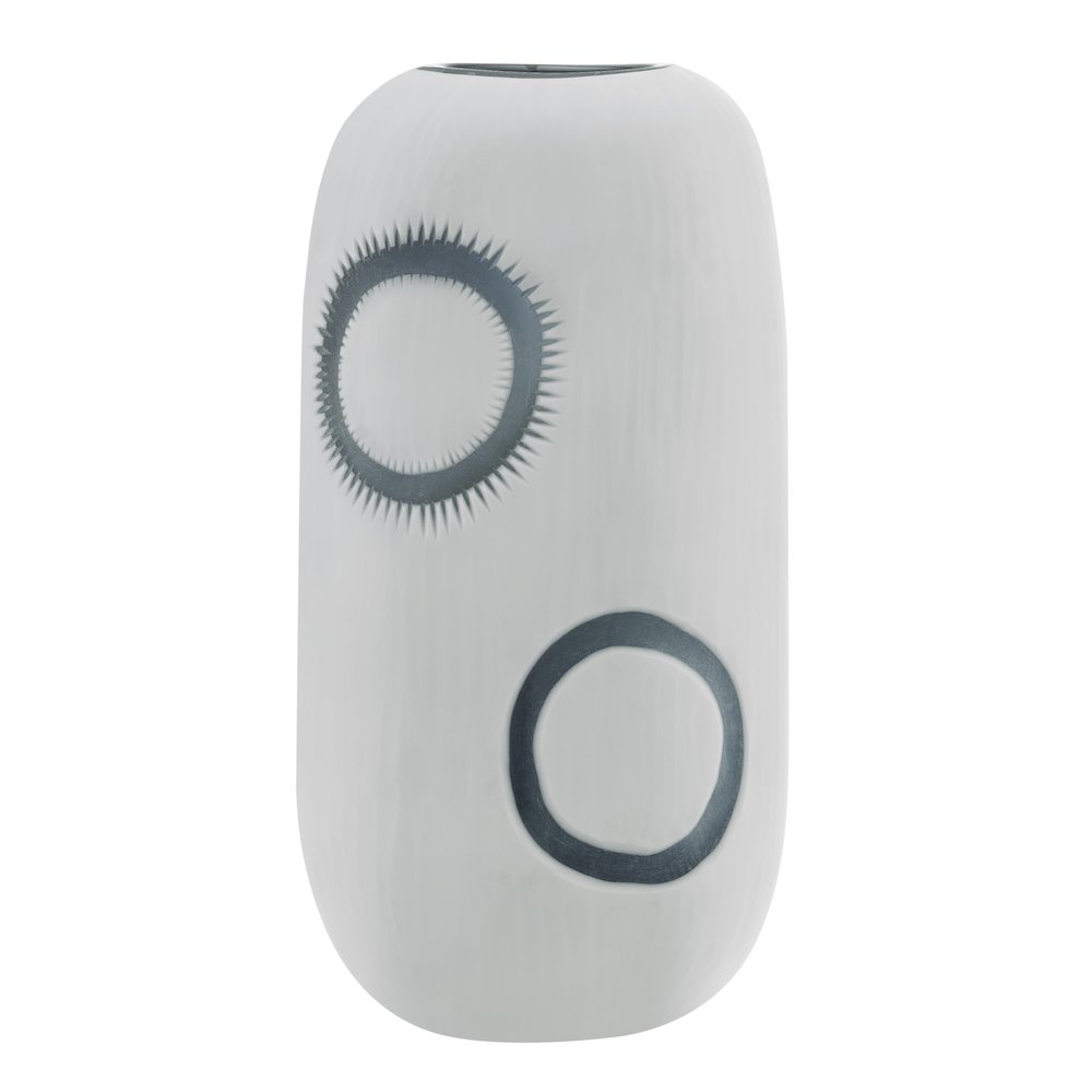 Elara Matte White Navy Oval Opening Tabletop Glass Vase - Cylindrical Large. Picture 1