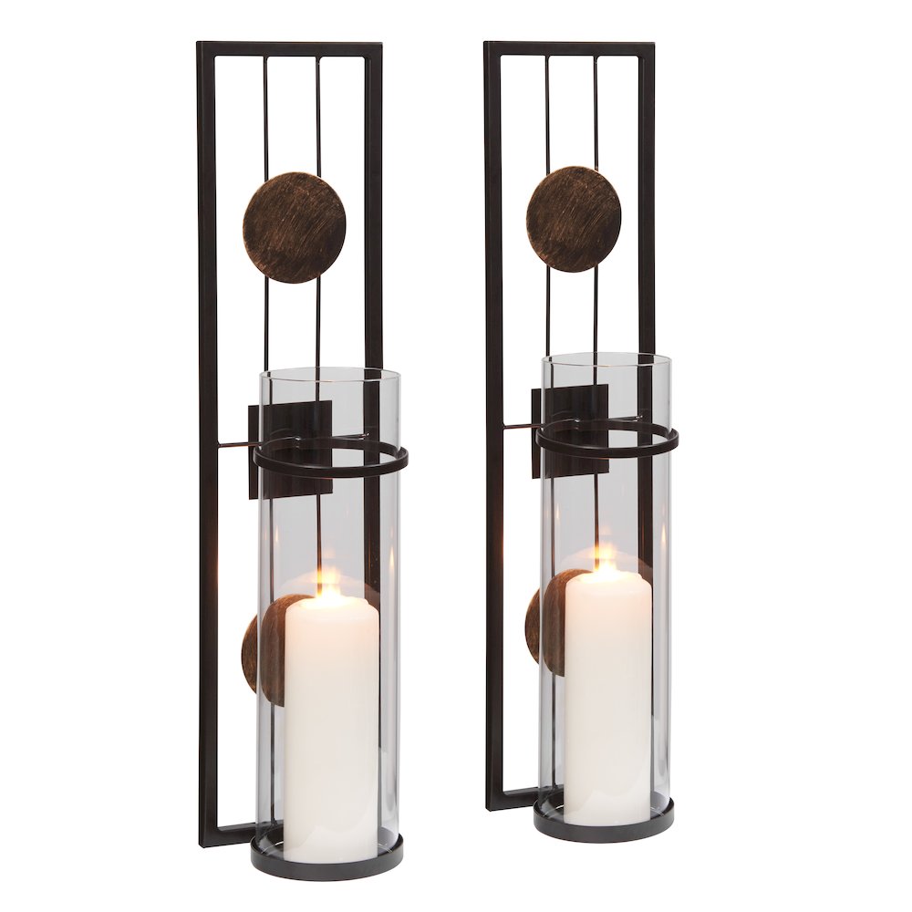 20 in. Metal Medallion Pillar Candle Sconces – Wall Mount – Set of 2. Picture 1