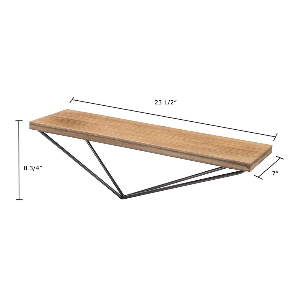 Rustic Wall Mount Pine Wood Shelf with Diamond-Shaped Iron Bracket. Picture 4